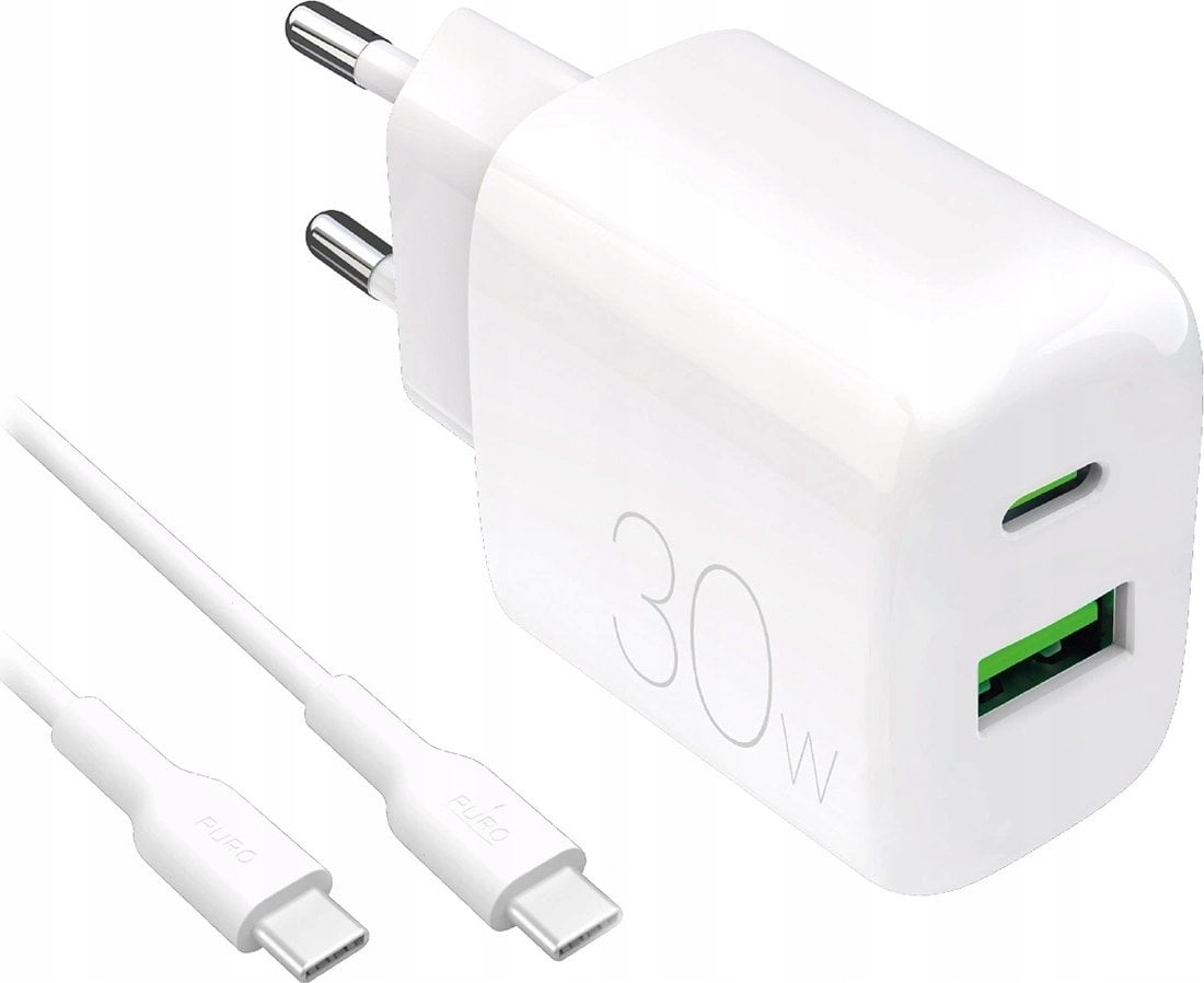 Ładowarka sieciowa Puro PROLITE 30W USB-A / USB-C + kabel USB-C - USB-C 1.2m - biała