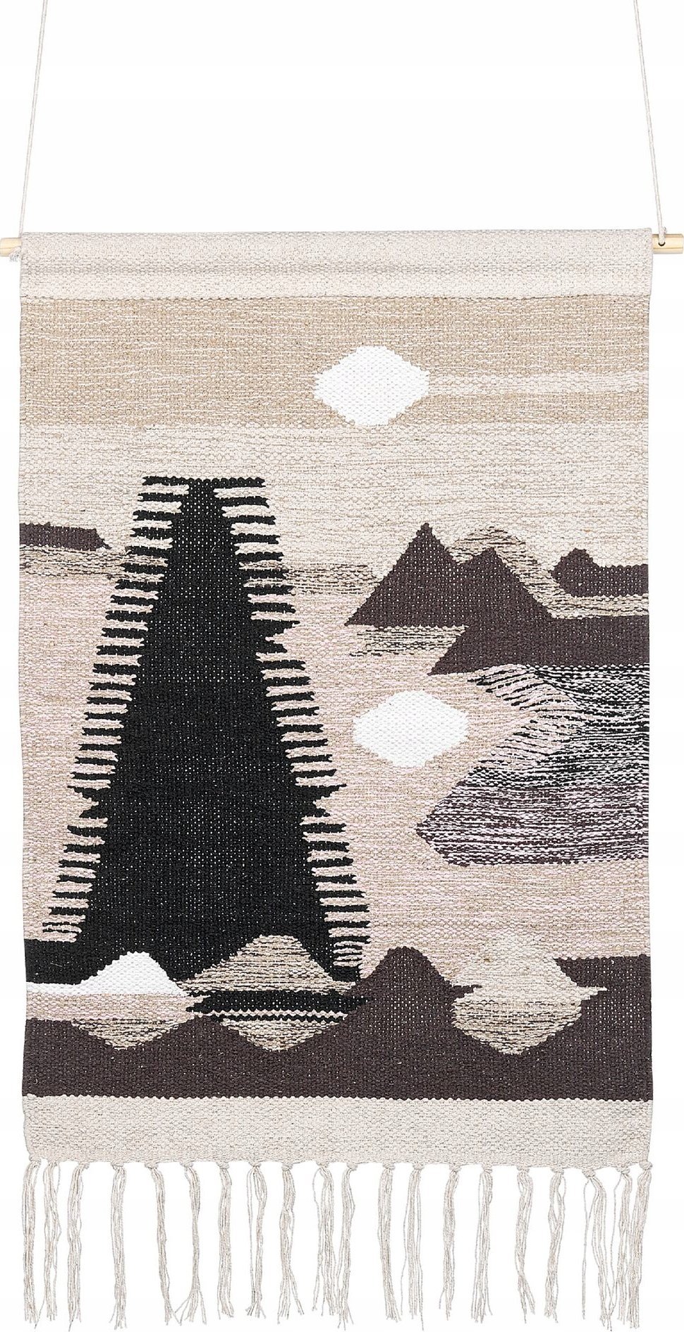 Beliani Dekoracja ścienna z frędzlami bawełniana beżowo-czarna SANGAR