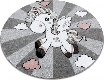 Dywany Łuszczów Dywan PETIT UNICORN JEDNOROŻEC koło szary, koło 120 cm