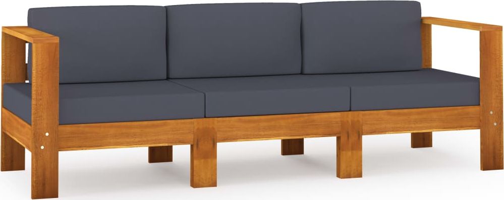 vidaXL 3-osobowa sofa ogrodowa z ciemnoszarymi poduszkami, akacjowa