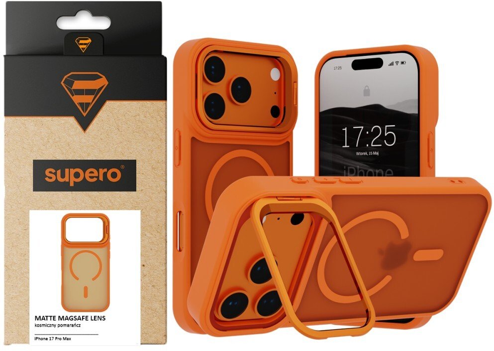 SUPERO Etui z podstawką Matte MagSafe Lens do iPhone 17 Pro Max, pomarańczowe