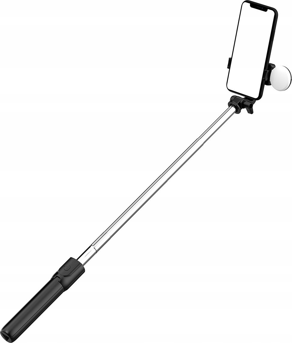 Selfie stick Hurtel Selfie stick WH1YXS teleskopowy tripod 1m z okrągłą lampą i uchwytem na telefon - czarny