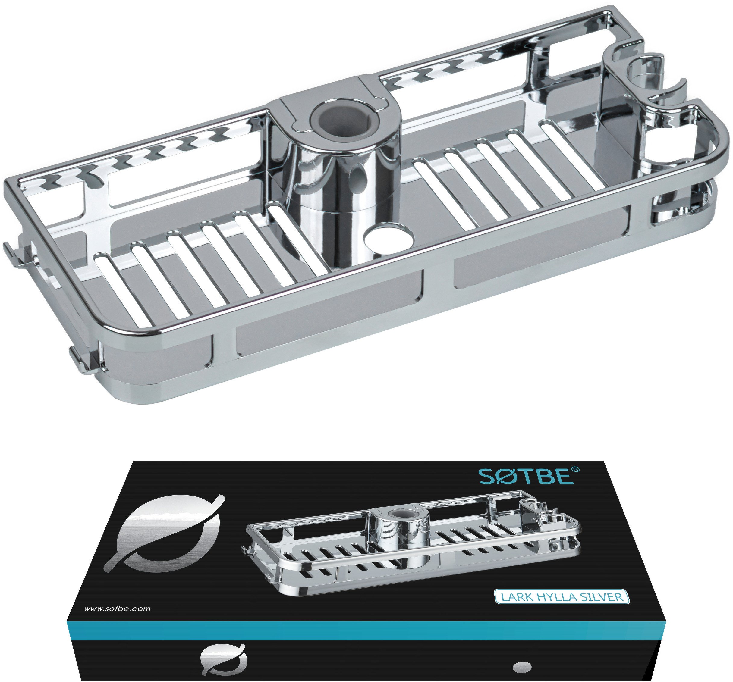 LARK HYLLA SILVER Półka na drążek prysznicowy srebrna SOTBE