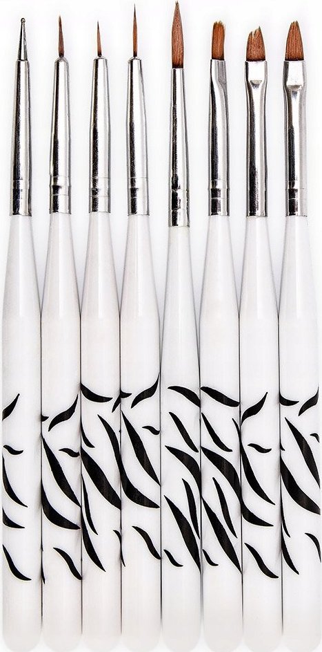 Cosmetics Zone Pędzelki do żelu, zdobień Zebra - zestaw 8 szt.
