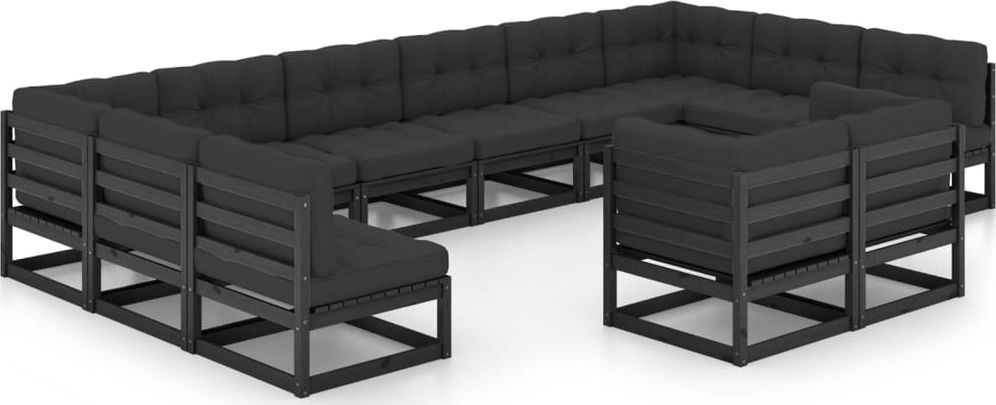 vidaXL 12-cz. zestaw wypoczynkowy do ogrodu, z poduszkami, czarny