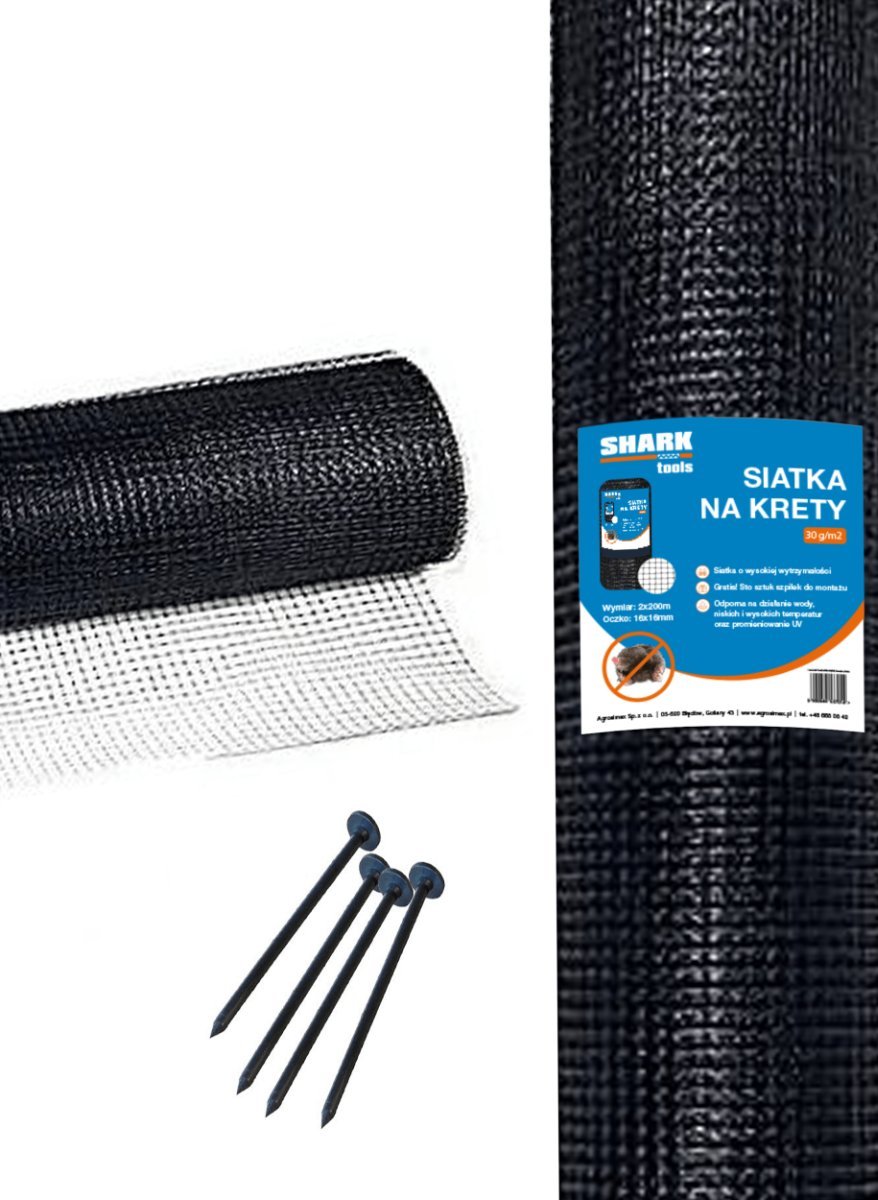 Siatka na krety czarna (średnica oczka 16x16mm) + szpilki 2 x 100m + 100szt szpilek L190