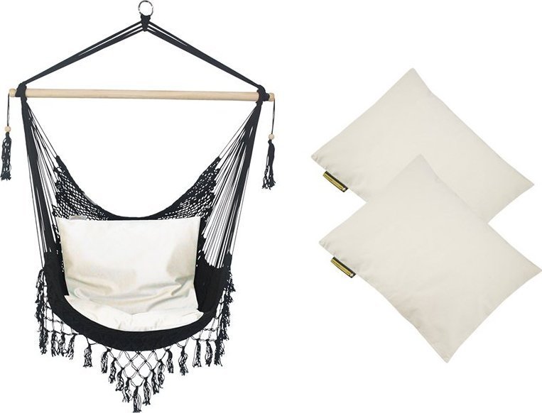 Koala Hammock Sznurkowy Fotel hamakowy z poduszkami, ecru AHC-7 czarny