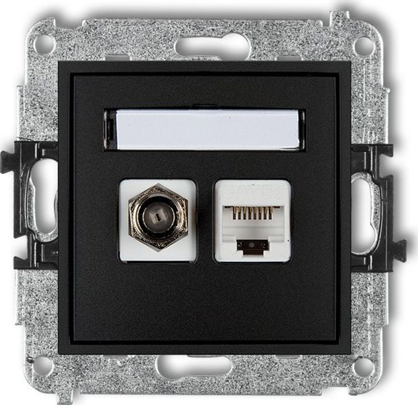 Karlik MINI Gniazdo antenowe typu F (SAT) + gniazda komputerowe 1xRJ45, kat. 5e, czarny mat 12MGFK