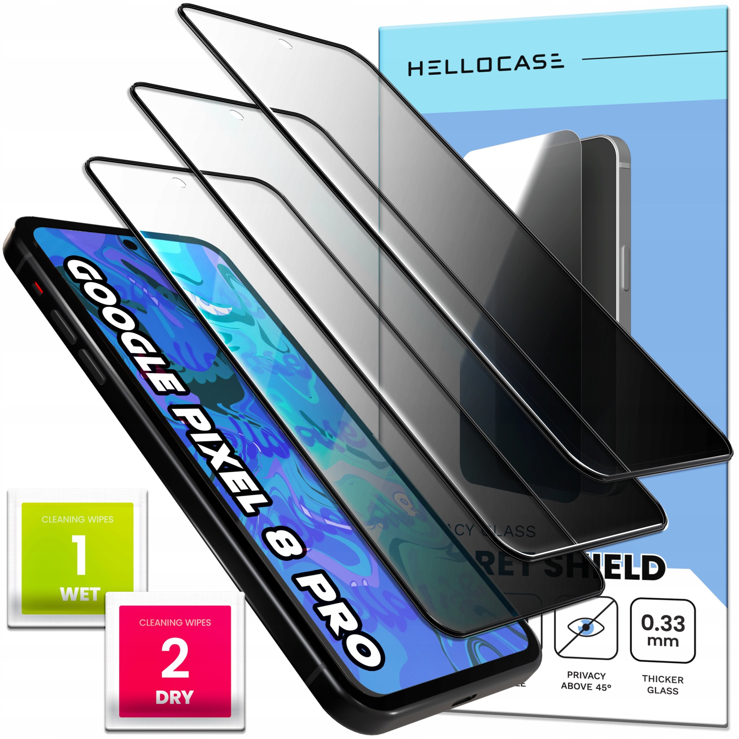 [3-pak] Szkło Hartowane Do Google Pixel 8 Pro (Antyszpiegowskie, Ochronne)