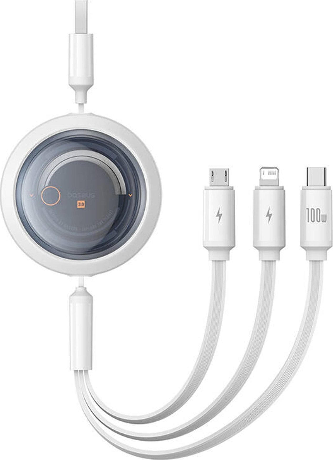 Kabel USB Baseus USB-A - USB-C + microUSB + Lightning 1.1 m Biały (P10368700211-02)