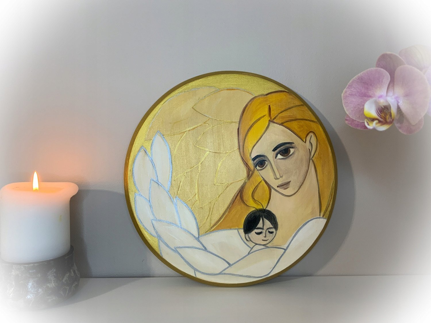 Anioł Stróż tulący dziecko - pamiątka Chrztu Św.