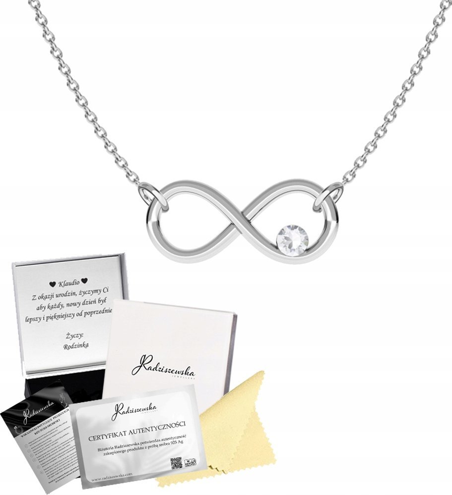 Radziszewska Jewellery Naszyjnik Srebrny Nieskończoność 925 Łańcuszek Prezent DEDYKACJA GRATIS