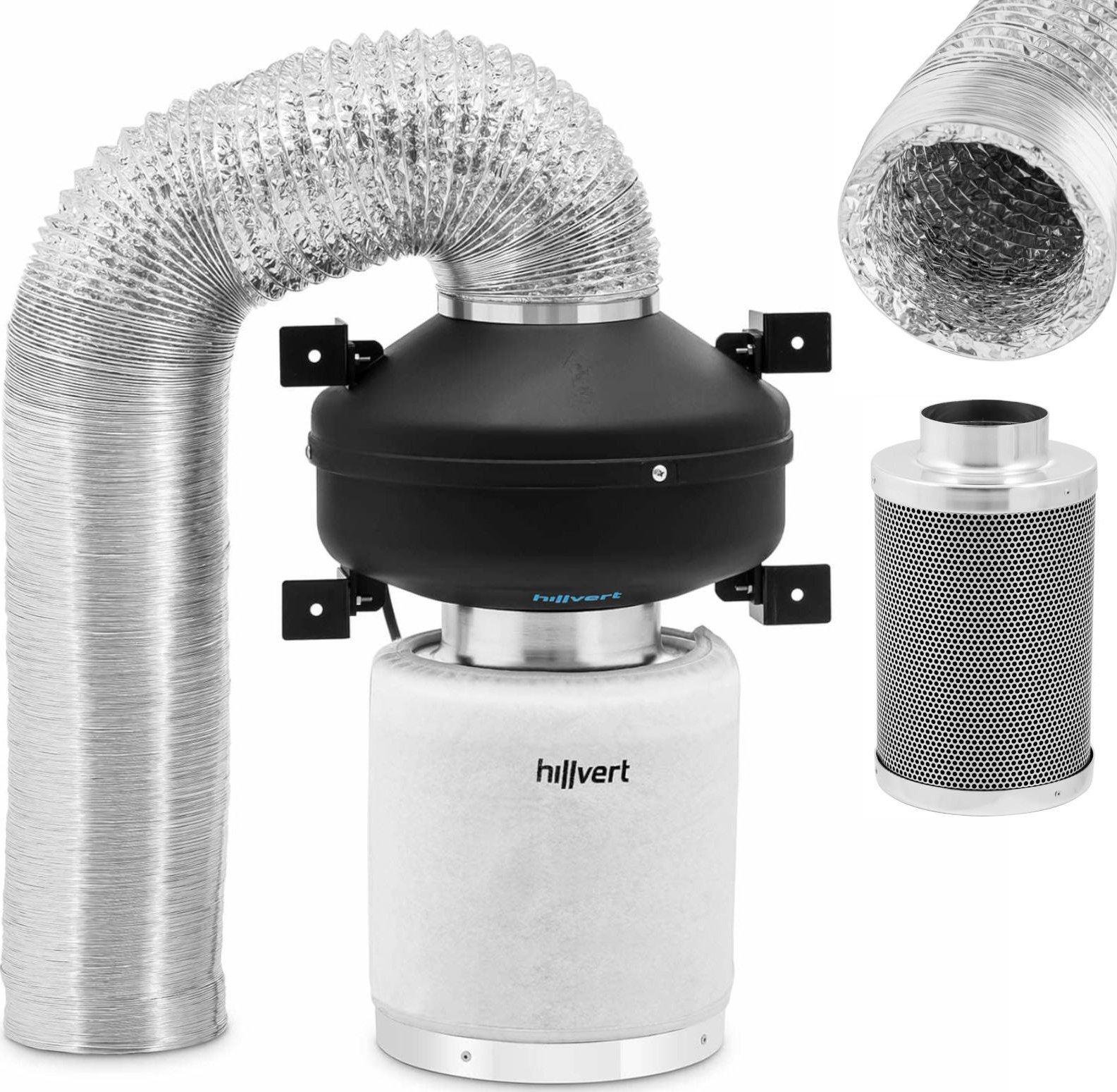 Hillvert Zestaw wentylacyjny wentylator filtr węglowy rura wentylacyjna śr. 125 mm 10 m Zestaw wentylacyjny wentylator filtr węglowy rura wentylacyjna