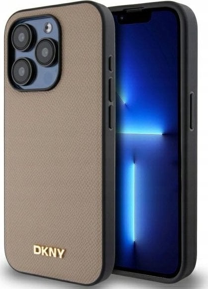 DKNY DKHMP15XPGHLME iPhone 15 Pro Max 6.7" beige/beige hardcase Grained Metal Logo MagSafe