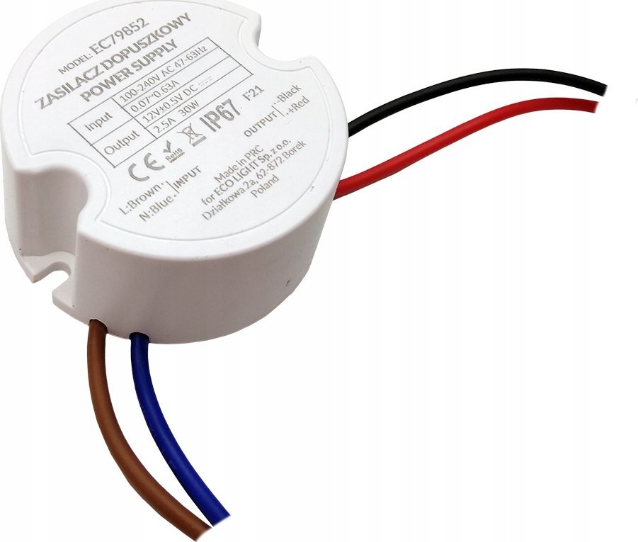 ECOLIGHT2 Ecolight EC79852 zasilacz LED dopuszkowy 2,5A 30W 12V IP67