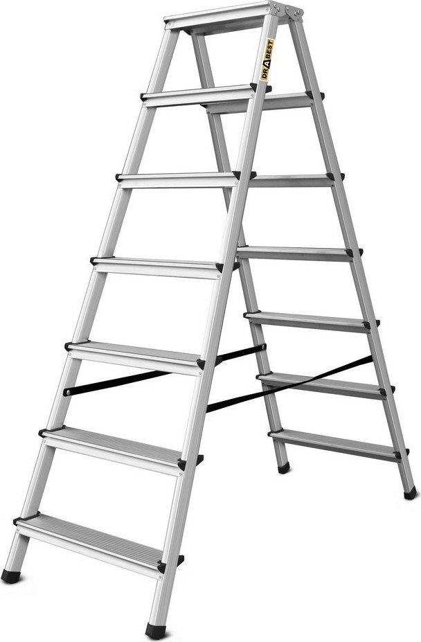 DRABEST Drabina aluminiowa, dwustronna, 7 stopni wytrzymałość: 125-150 kg (wytrzymałość 125 kg)