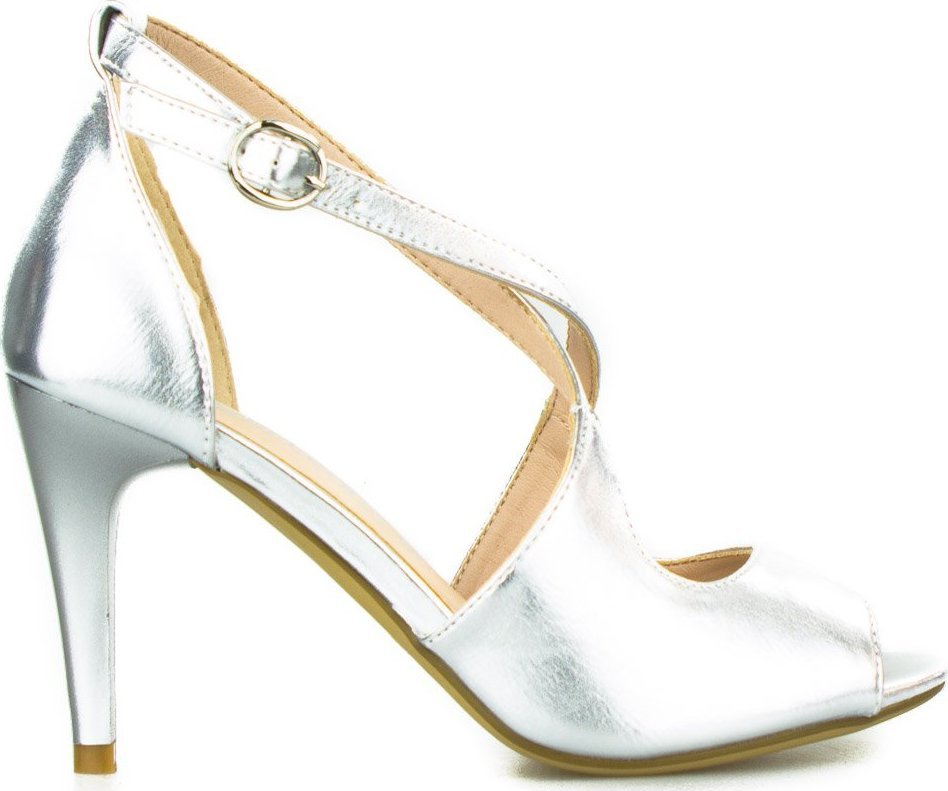 Sergio Leone Sandały na szpilce retro połyskujące srebrne Sergio Leone-37