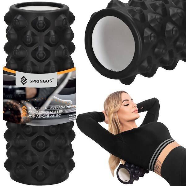 Wałek do masażu z wypustkami 33x10,5 cm roller piankowy, czarny UNIWERSALNY