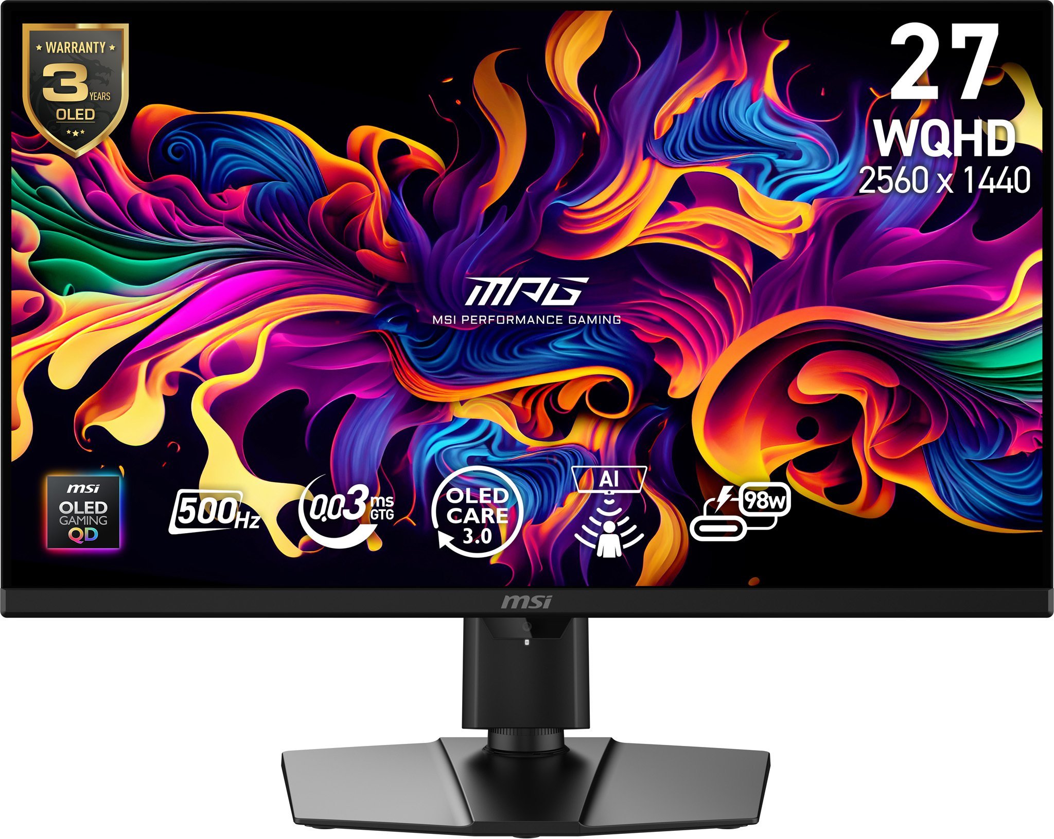 Monitor MSI MPG 271QRDE X50 - OLED-Monitor - Gaming - 68.6 cm (27") (26.5" sichtbar) - 2560 x 1440 WQHD @ 500 Hz - 1000 cd/m2 - 1500000:1 - DisplayHDR