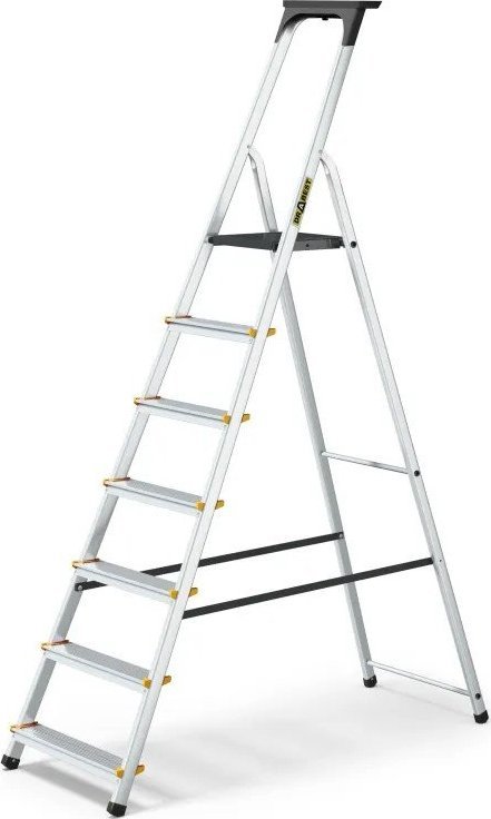 DRABEST Drabina aluminiowa, domowa z półką, 7 stopni (wytrzymałość: 125 kg)