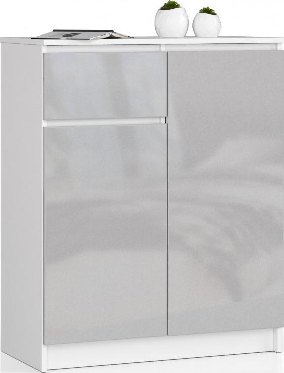 Fabryka Mebli Akord KOMODA K 80 cm 2 DRZWI 1 SZUFLADA BIAŁA / METALIK POŁYSK