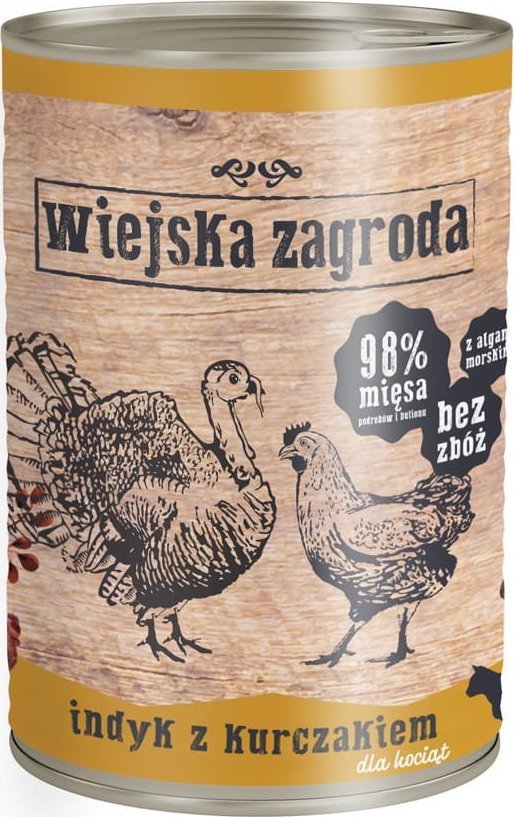 Wiejska Zagroda Karma mokra dla kota Indyk z kurczakiem (kociak) 400g