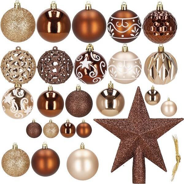 Dekoracja świąteczna Springos Bombki choinkowe 101 szt. ozdoby świąteczne zestaw z gwiazdą brązowe, rose gold UNIWERSALNY