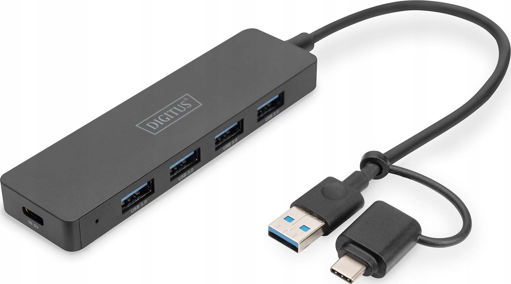 HUB USB Digitus DIGITUS USB 3.0 Hub 4-Port Slimline with USB-C Adapter 5Gbps 0.2m cable
