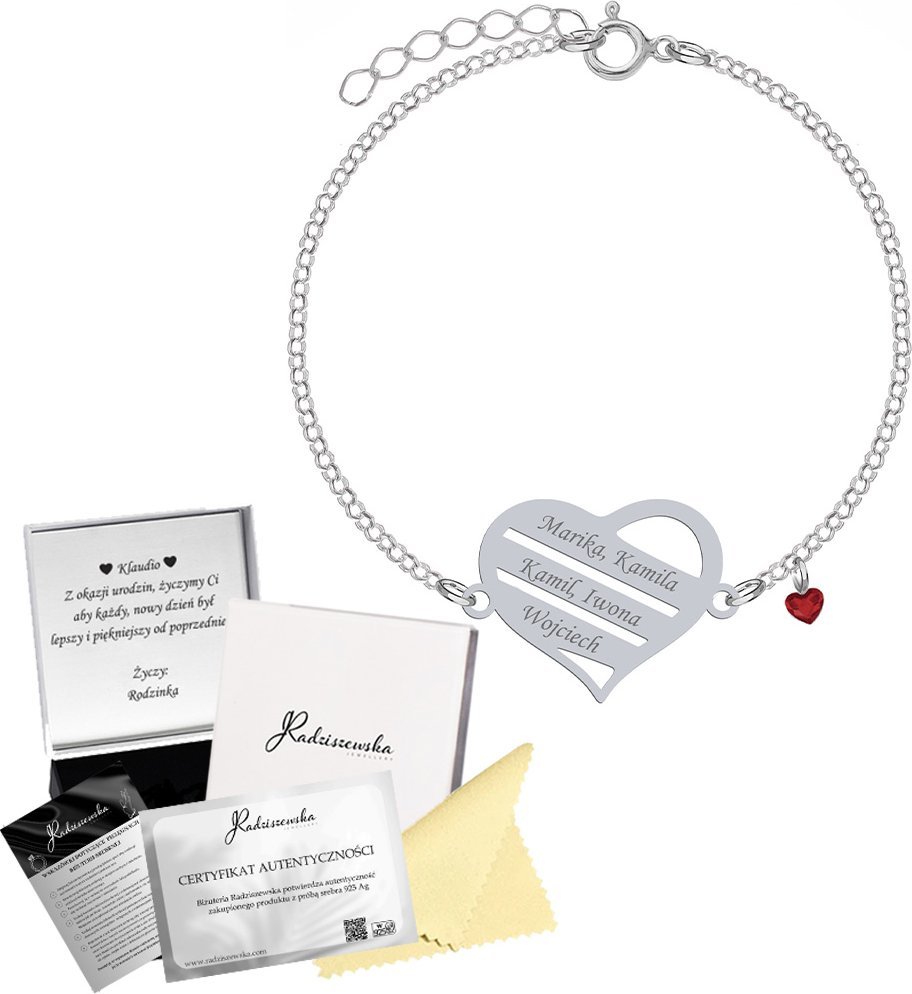 Radziszewska Jewellery Bransoletka Srebrna Serce dla Mamy Srebro 925 Grawer Gratis Prezent