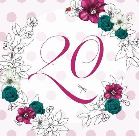 Clear Creation Karnet Swarovski kwadrat Urodziny 20 kwiaty