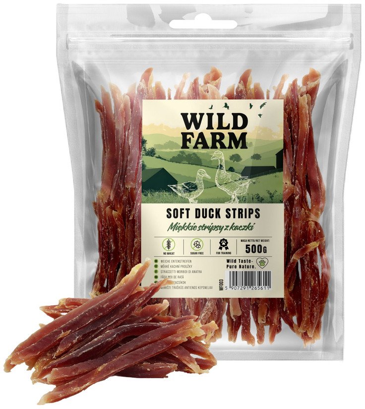 WILD FARM Miękkie stripsy z kaczki 500g przysmak dla psa