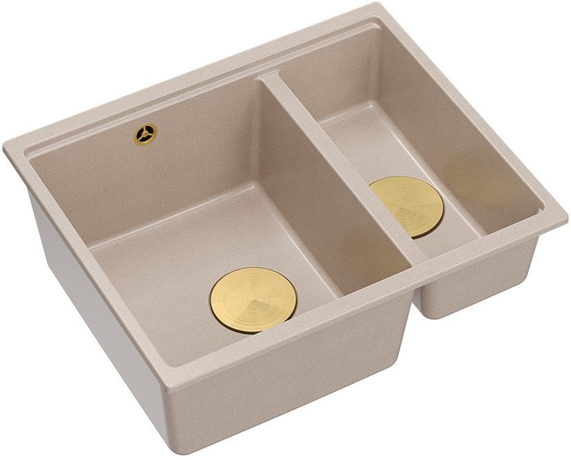 LOGAN 150 GraniteQ zlewozmywak pearl beige 56x46x22 cm 1,5-komorowy b/o wpuszczany + syfon manualny złoty save space