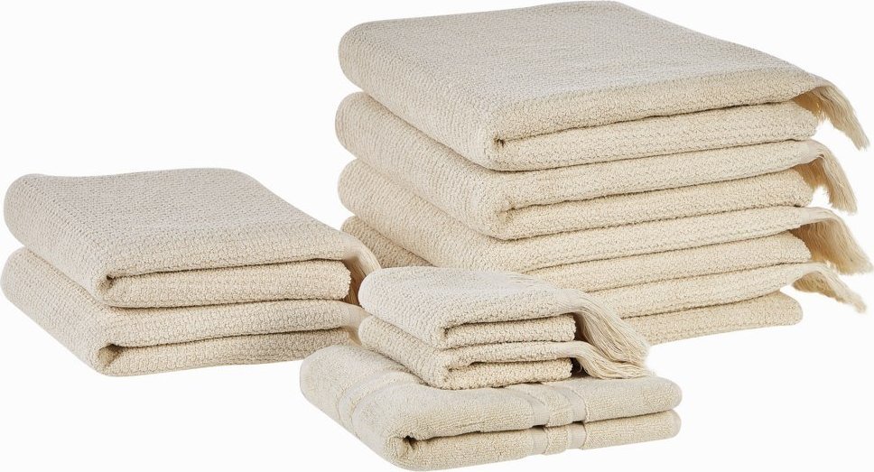 Beliani Komplet 9 ręczników bawełnianych frotte beżowy ATIU