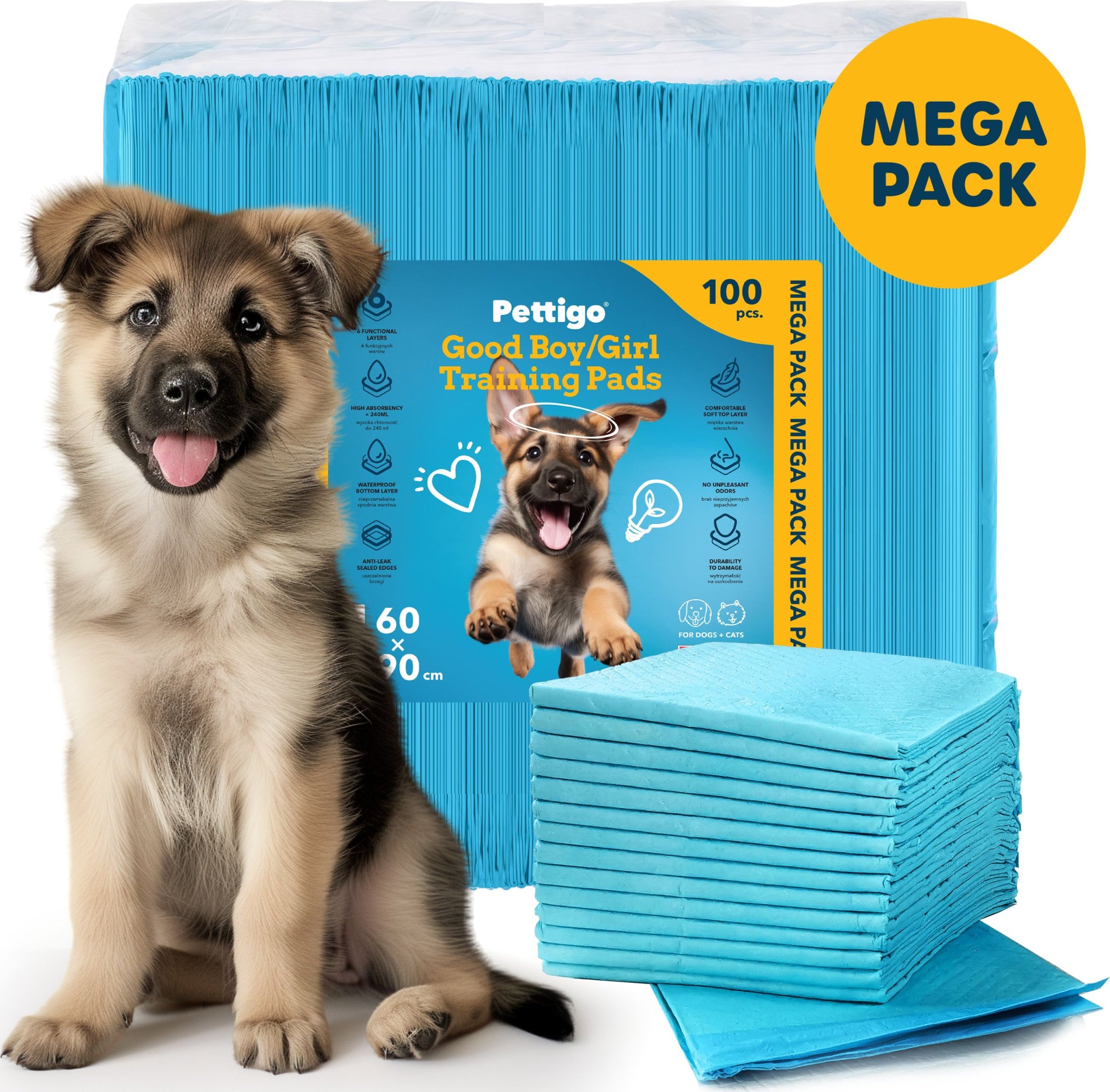 Pettigo PODKŁADY HIGIENICZNE 60x90 CHŁONNE MATY dla PSA NAUKA SIKANIA - 100 szt