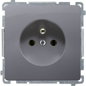 Kontakt-Simon Gniazdo wtyczkowe Simon Basic z uziemieniem z przesłonami torów 16A 250V srebrny mat (BMGZ1z.01/43)
