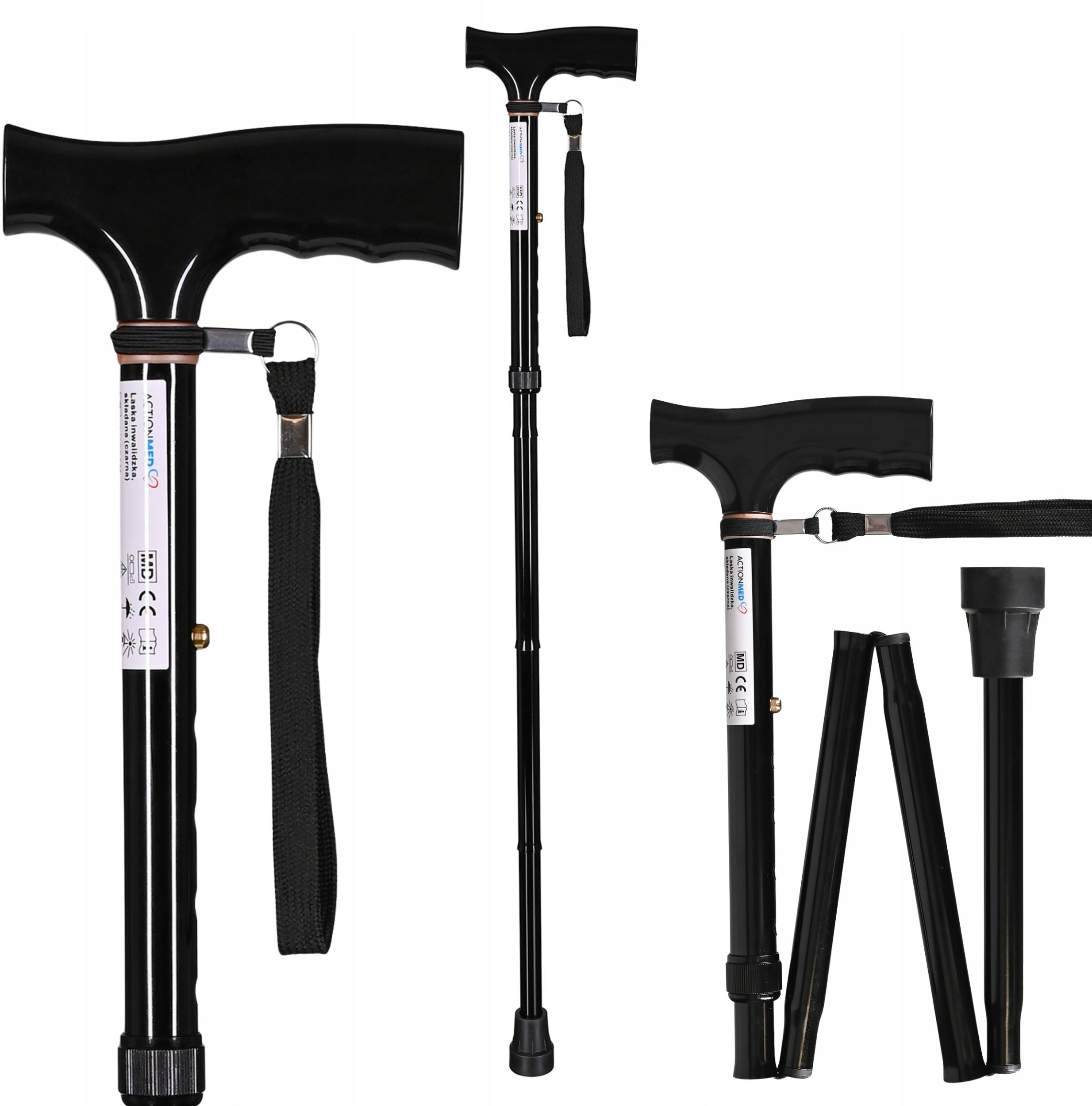 ActionMed Laska inwalidzka, składana czarna