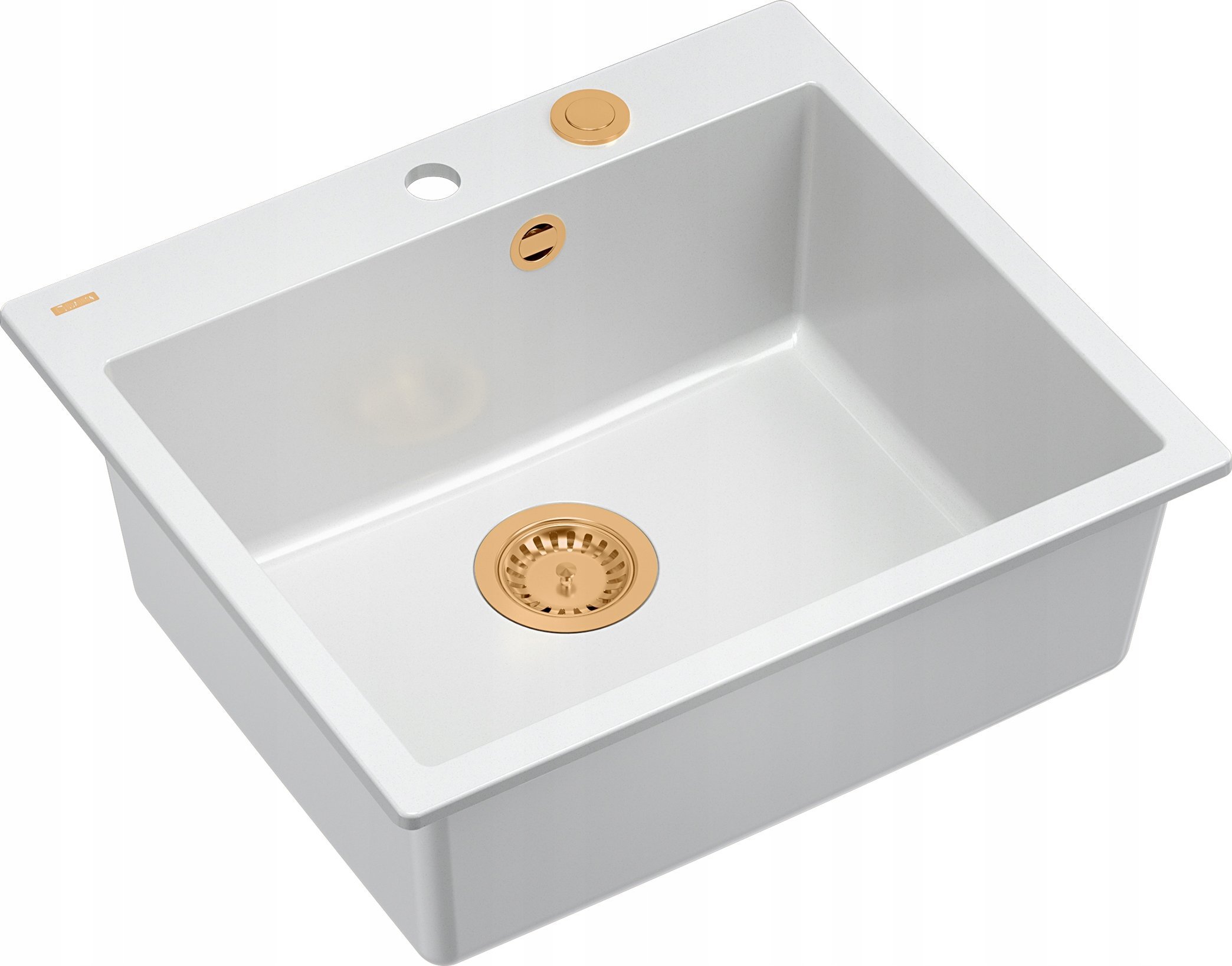 Zlewozmywak GraniteQ MORGAN 110 GraniteQ zlewozmywak snow white z syfonem Push To Open kol. miedziany 1-komorowy b/o + zaczepy 4 szt