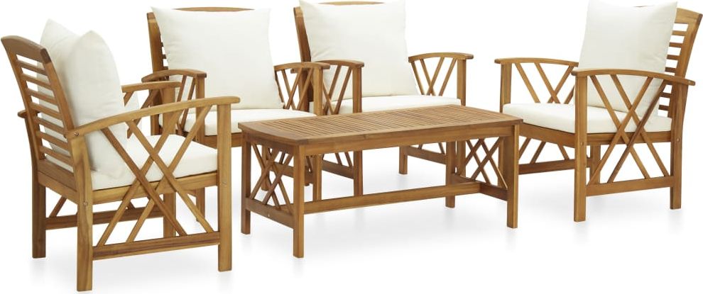 vidaXL 5-cz. zestaw wypoczynkowy do ogrodu, poduszki, drewno akacjowe