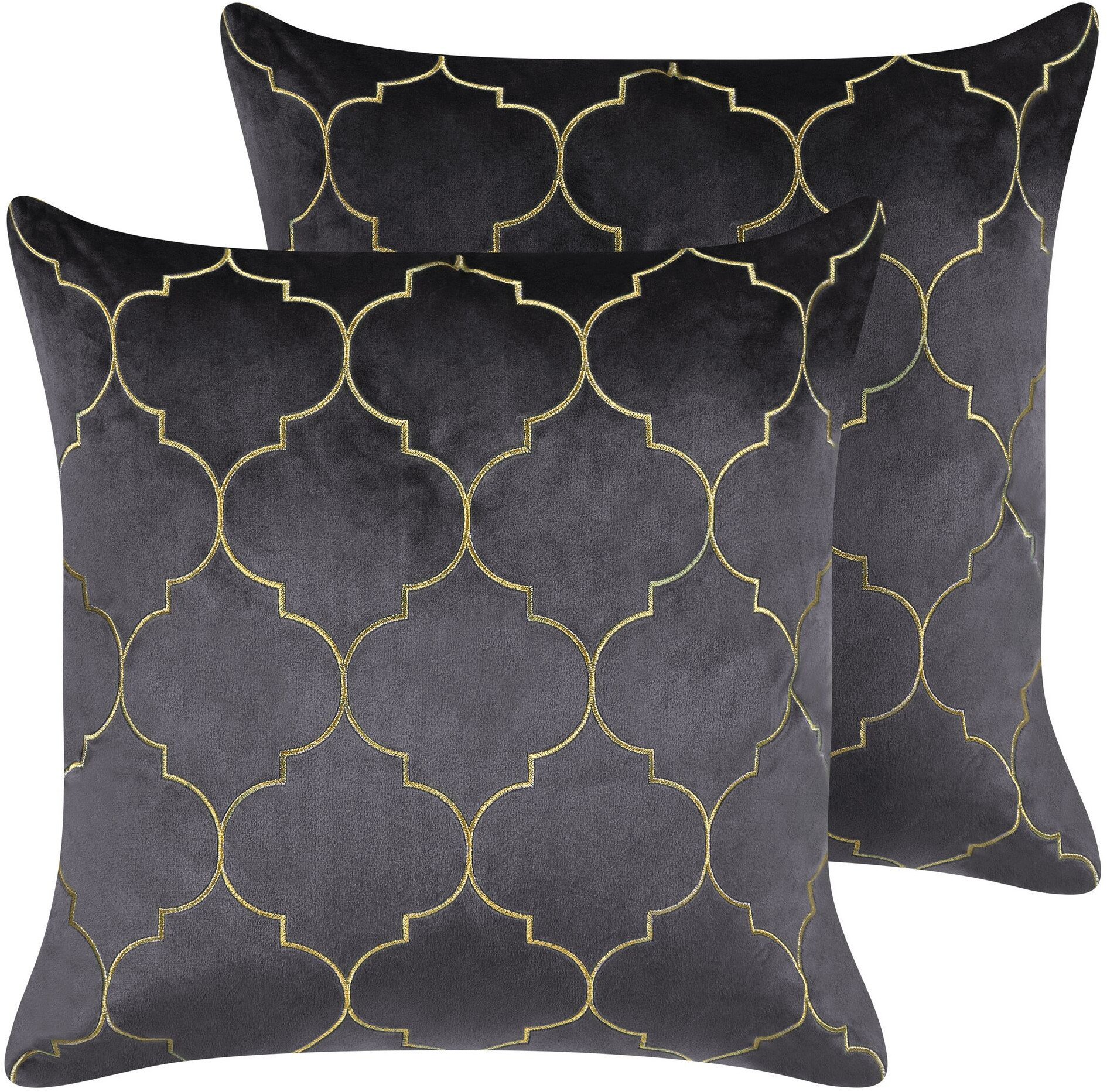 Zestaw 2 poduszek ALYSSUM Welur 45 x 45 cm Marokańska koniczyna Szary Lumarko!