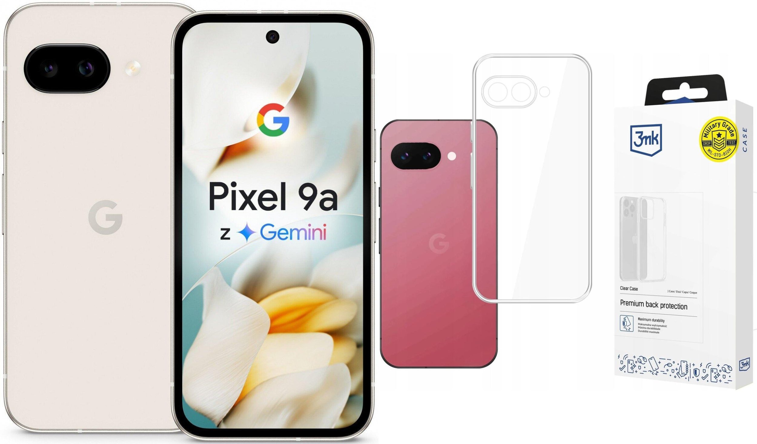 Smartfon Pixel 9A 5G 8/128GB Porcelanowy (99936223) + Etui Clear Case
