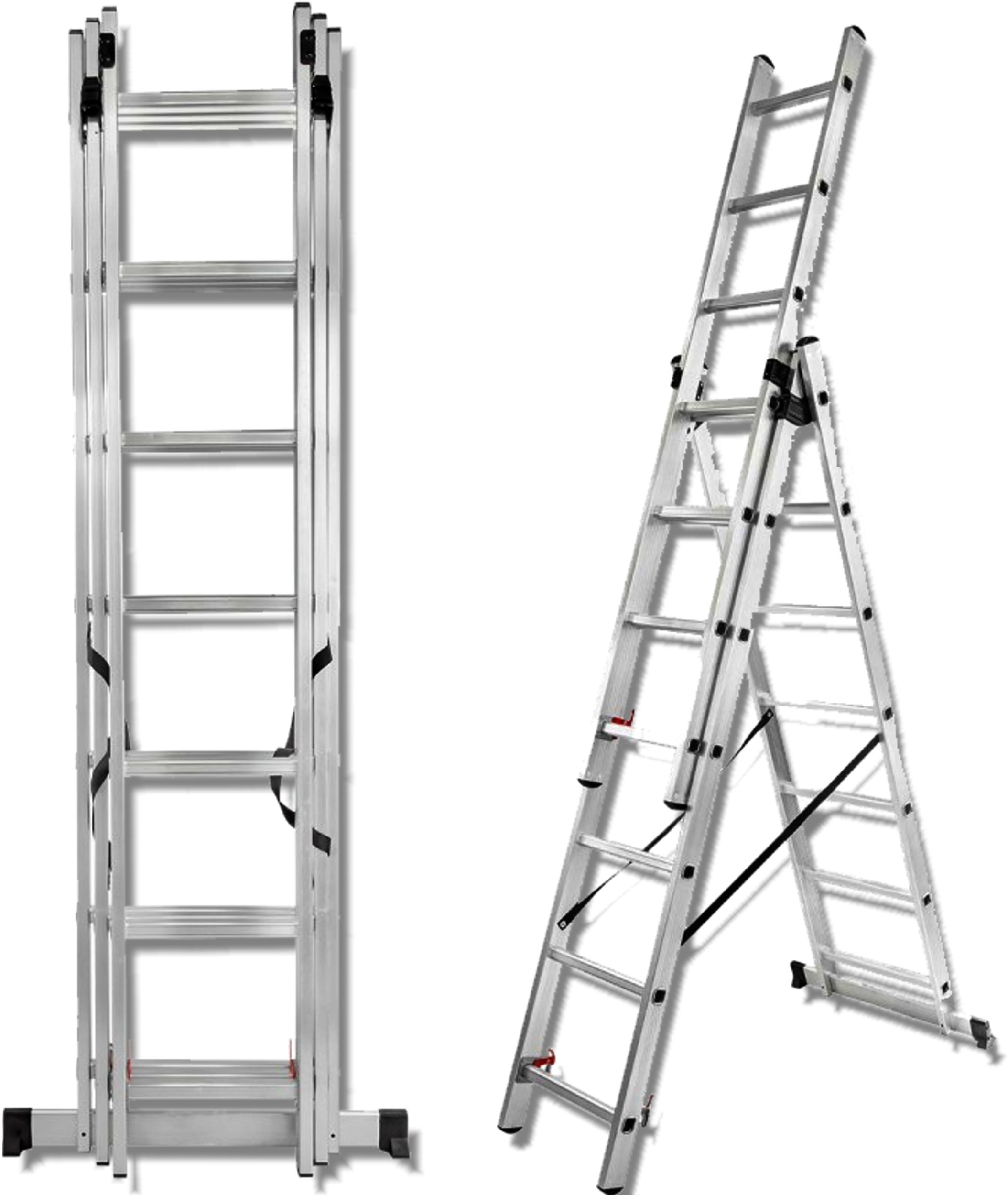 FORCEKRAFT Drabina DWUSTRONNA łączona ALUMINIOWA 3x14 stopni WYSUWANA