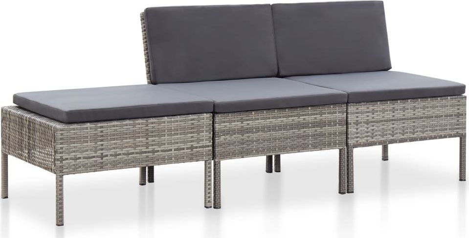 vidaXL 3 częściowy zestaw wypoczynkowy do ogrodu, poduszki, rattan PE, szary (48958)