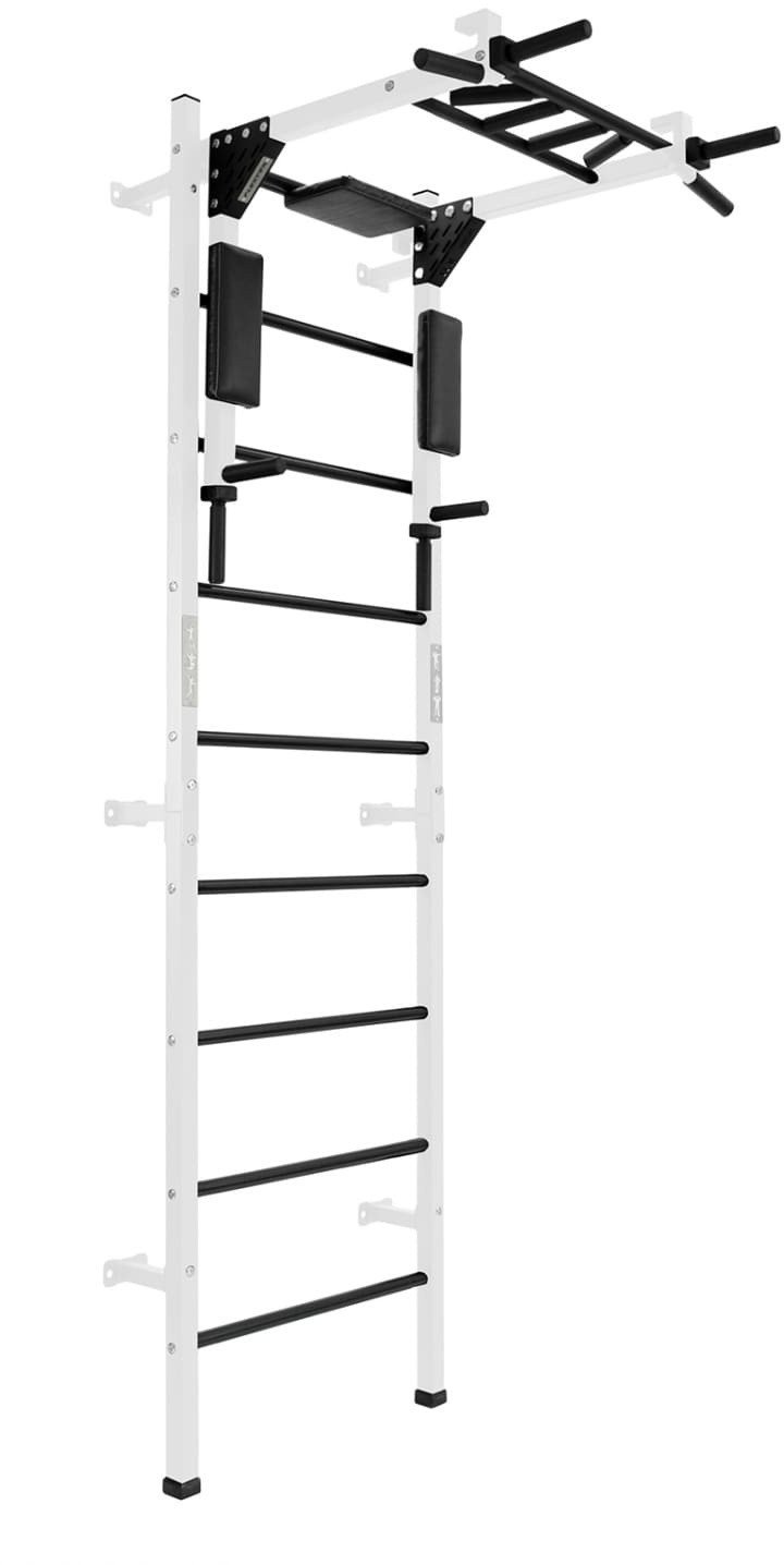Drabinka gimnastyczna Profi biała + drążek i poręcze do dipów 2w1 | 250 kg