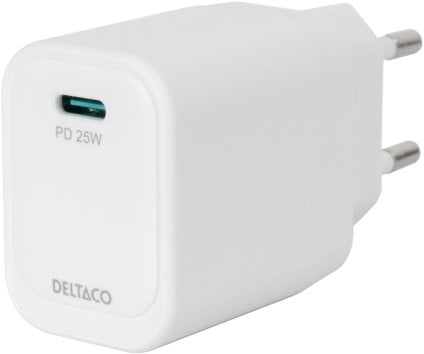 Ładowarka Deltaco ładowarka ścienna USB-C, 1x USB-C PD 20 W, PPS 25 W, biały / USBC-AC158 / 1903356