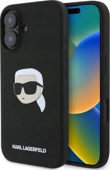 Karl Lagerfeld KARL LAGERFELD futerał do IPHONE 16 kompatybilny z MagSafe KLHMP16SSKHPPLK (Sil KL Head Print) czarny