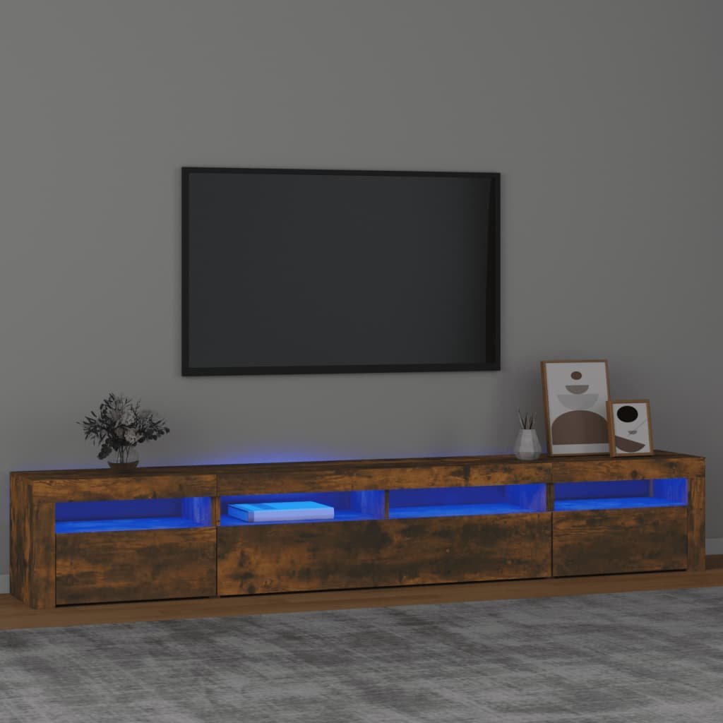 vidaXL Szafka pod TV z oświetleniem LED, przydymiony dąb, 240x35x40 cm