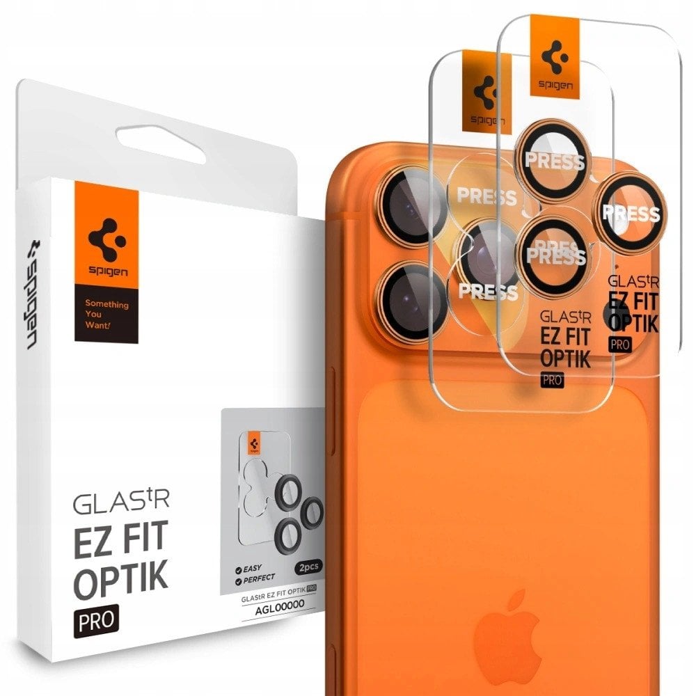 Spigen Glass tR EZ Fit Optik Pro 2 Pack, orange - iPhone 17/16/15/14 Pro / 17/16/15/14 Pro Max