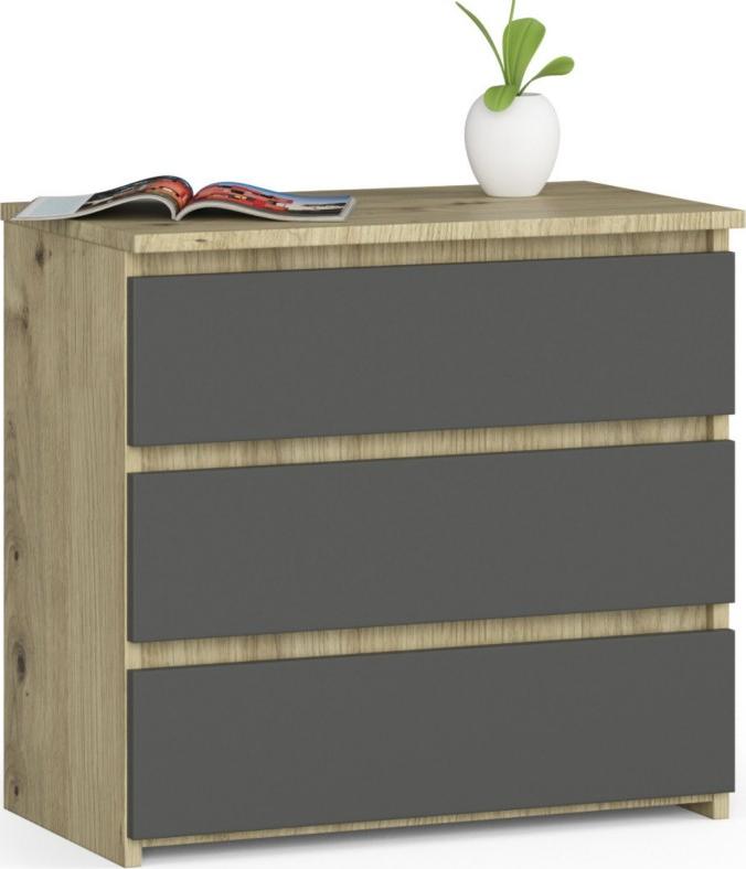 Fabryka Mebli Akord Szafka nocna CL3 60 cm 3 szuflady - dąb artisan-grafit szary