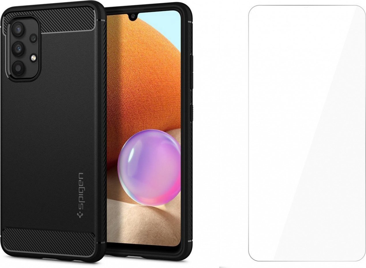 Braders Etui Spigen Rugged Armor + Szkło Płaskie do Samsung Galaxy A52 LTE / 5G