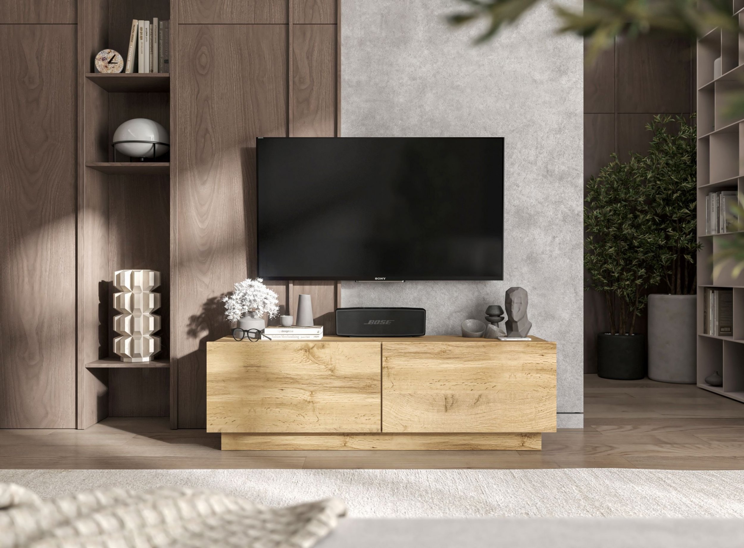 Meble Lindner Szafka RTV komoda Dąb Artisan Mat 120 cm mała stojąca / wisząca Meble Lindner